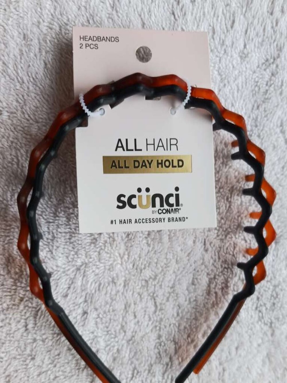 2 Scunci Plastic All Day Hold Wavy Long Tooth Teeth Headband Black Amber Brown